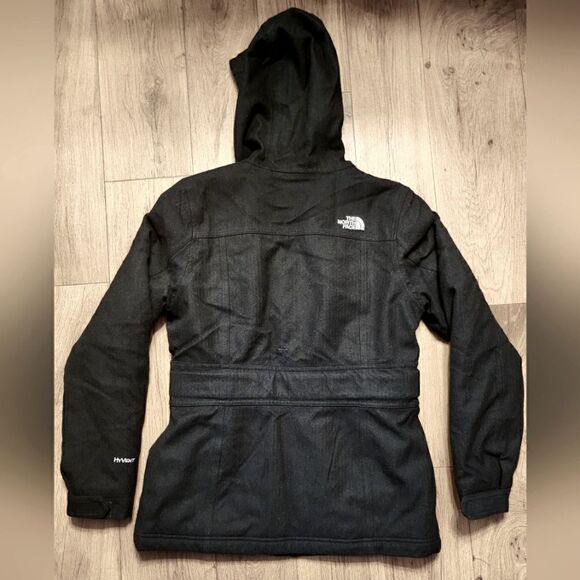 The North Face Hyvent Wool Blend Hooded Belted Jacket Black Size SP - Picture 2 of 11
